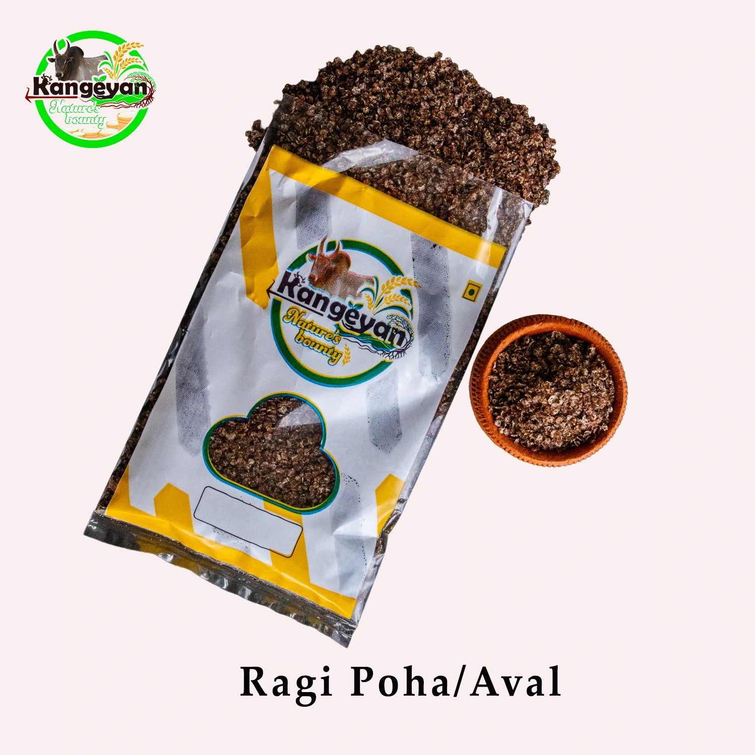 Packaged Ragi Poha/Aval with Kangeyan logo on a white background